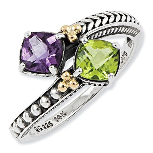 Sterling Silver & 14k Two-stone  Antiqued Mother's Ring