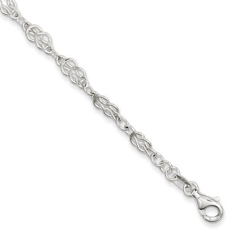 Sterling Silver Solid Polished Fancy Knot-Link Anklet