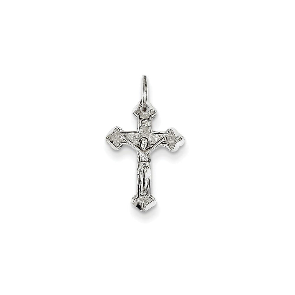 14k White Gold Diamond-cut Crucifix Charm
