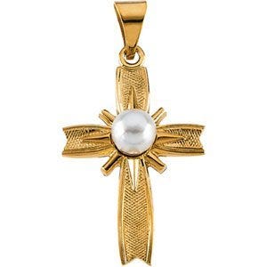14K Yellow Gold CROSS W/PEARL PENDANT
