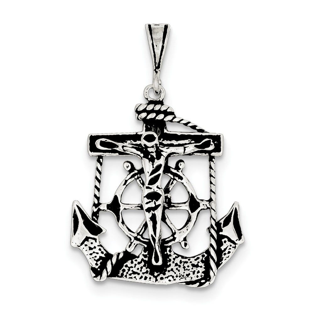 Sterling Silver Antiqued Mariner Crucifix Charm