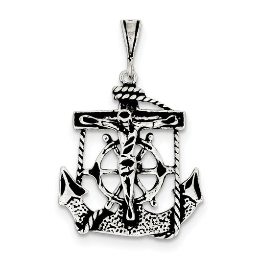 Sterling Silver Antiqued Mariner Crucifix Charm