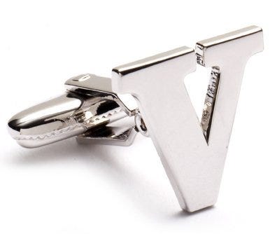 Genuine Sterling Silver Letter "V" Cufflinks