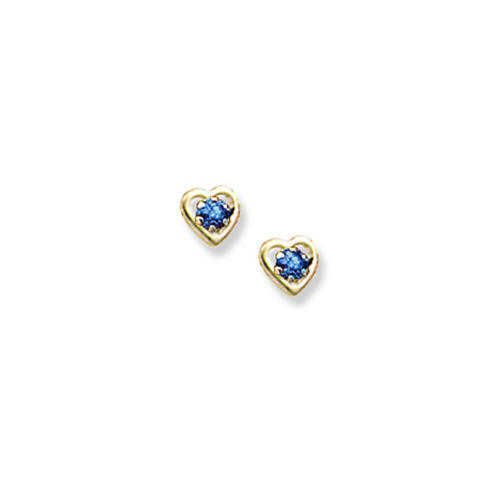 14K Yellow Gold Child's Genuine Sapphire Birthstone Heart Earrings