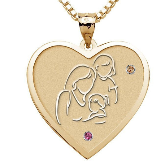Mother with Two Daughters - Heart Pendant with Birthstones