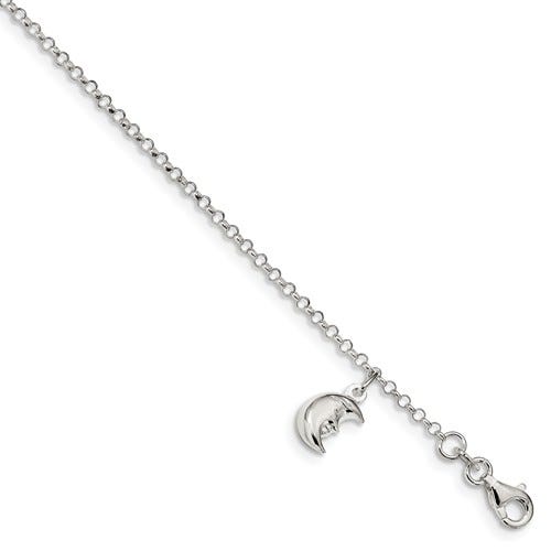 Sterling Silver Moon Charm Anklet w/ 1 Inch ext.