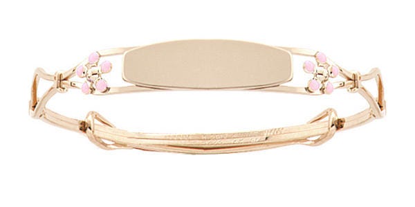 14K Yellow Gold Pink Flowers Children's Adjustable Bangle Bracelet