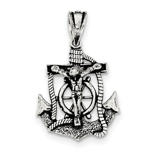Sterling Silver Antiqued Mini Mariner INRI Crucifix Pendant