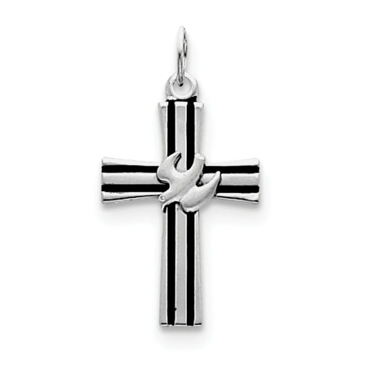 Sterling Silver Rhodium-plated Dove Cross Pendant