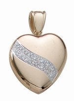 Solid 14k Yellow Gold Premium Weight Heart Photo Locket with Diamonds