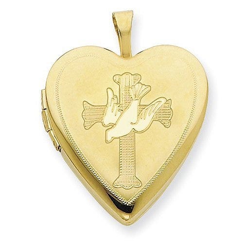14k Gold Filled Dove & Cross Heart Photo Locket