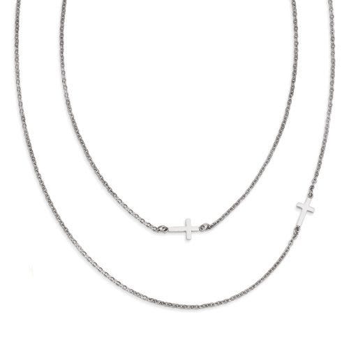 Stainless Steel Double Sideways Crosses Layered Necklace