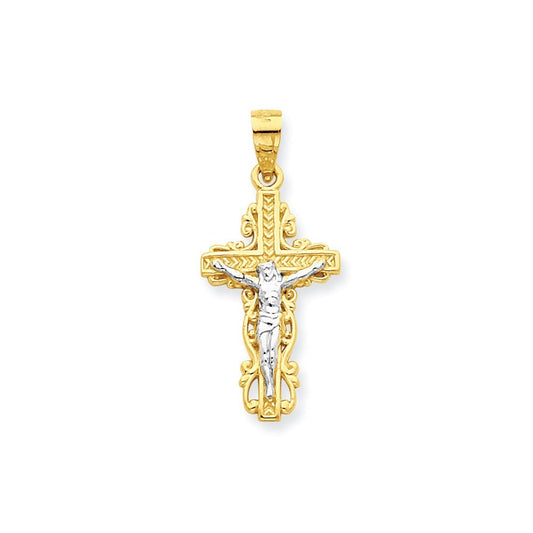 10k & Rhodium Crucifix Pendant