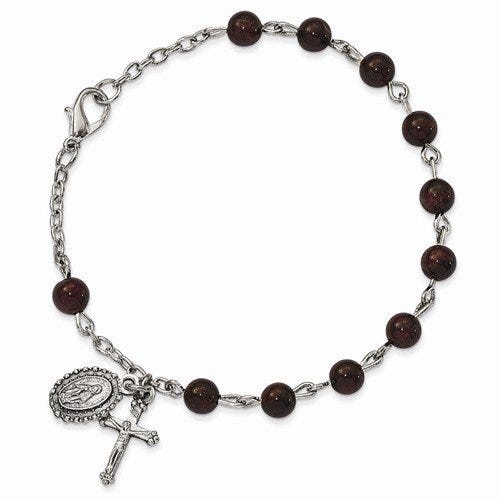 Silver-tone Garnet Rosary Bracelet