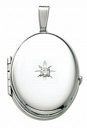 14K White Gold Oval 4 Photo Locket with Diamond