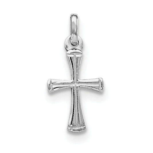 Sterling Silver RH Plated Child\'s Polished Cross Pendant