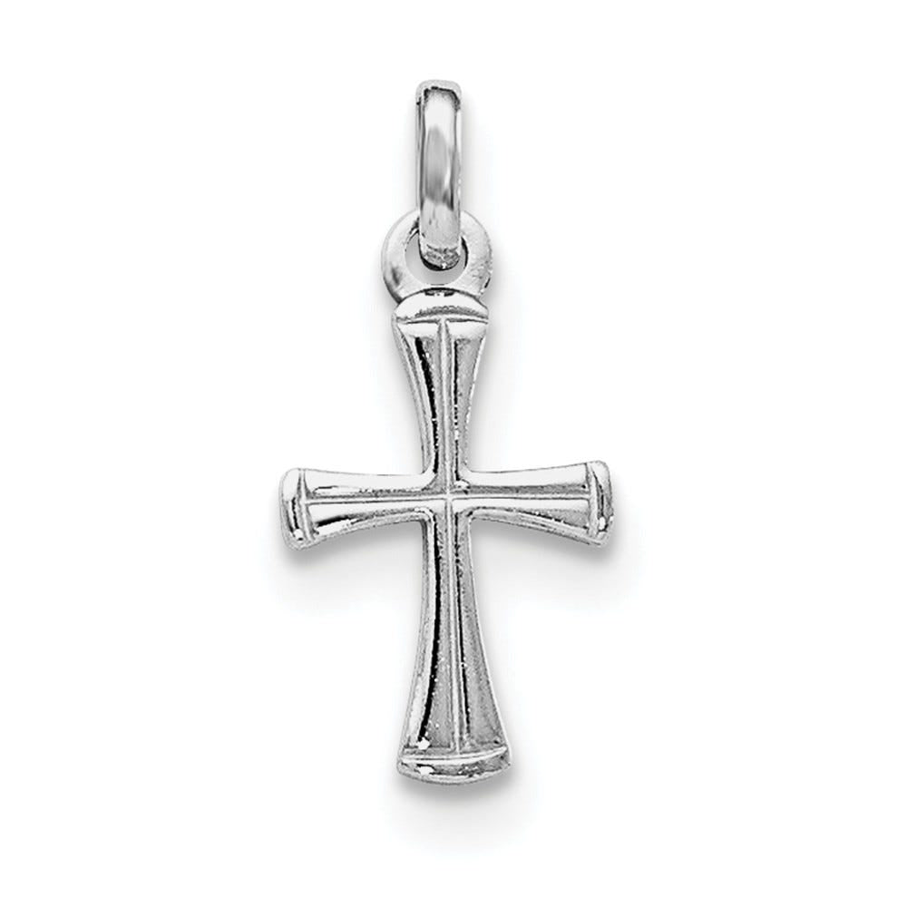 Sterling Silver RH Plated Child\'s Polished Cross Pendant
