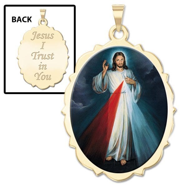 Divine Mercy Double Sided Scalloped Oval Religious Medal "Color EXCLUSIVE"
