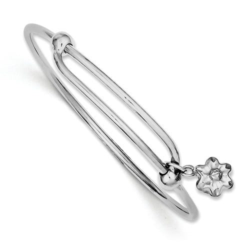 Sterling Silver Children's Flower Charm Expandable Bangle Bracelet