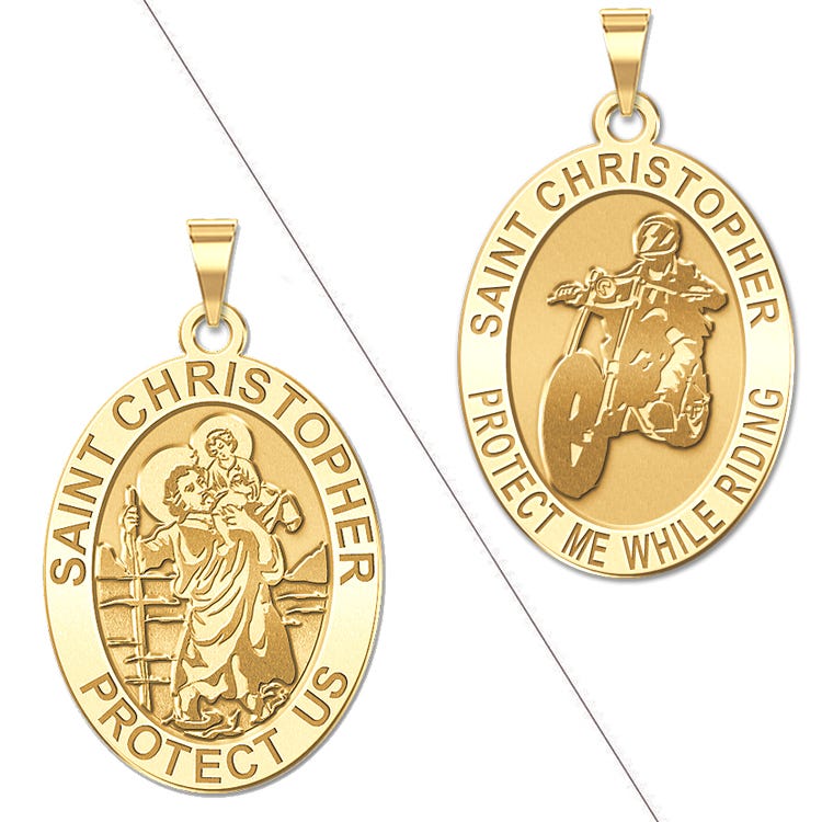 Saint Christopher  " Protect Me While Riding"  Doubledside Motorcycle Religious Medal