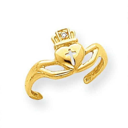 14k Yellow Gold Claddagh With .01 Ct Diamond Toe Ring