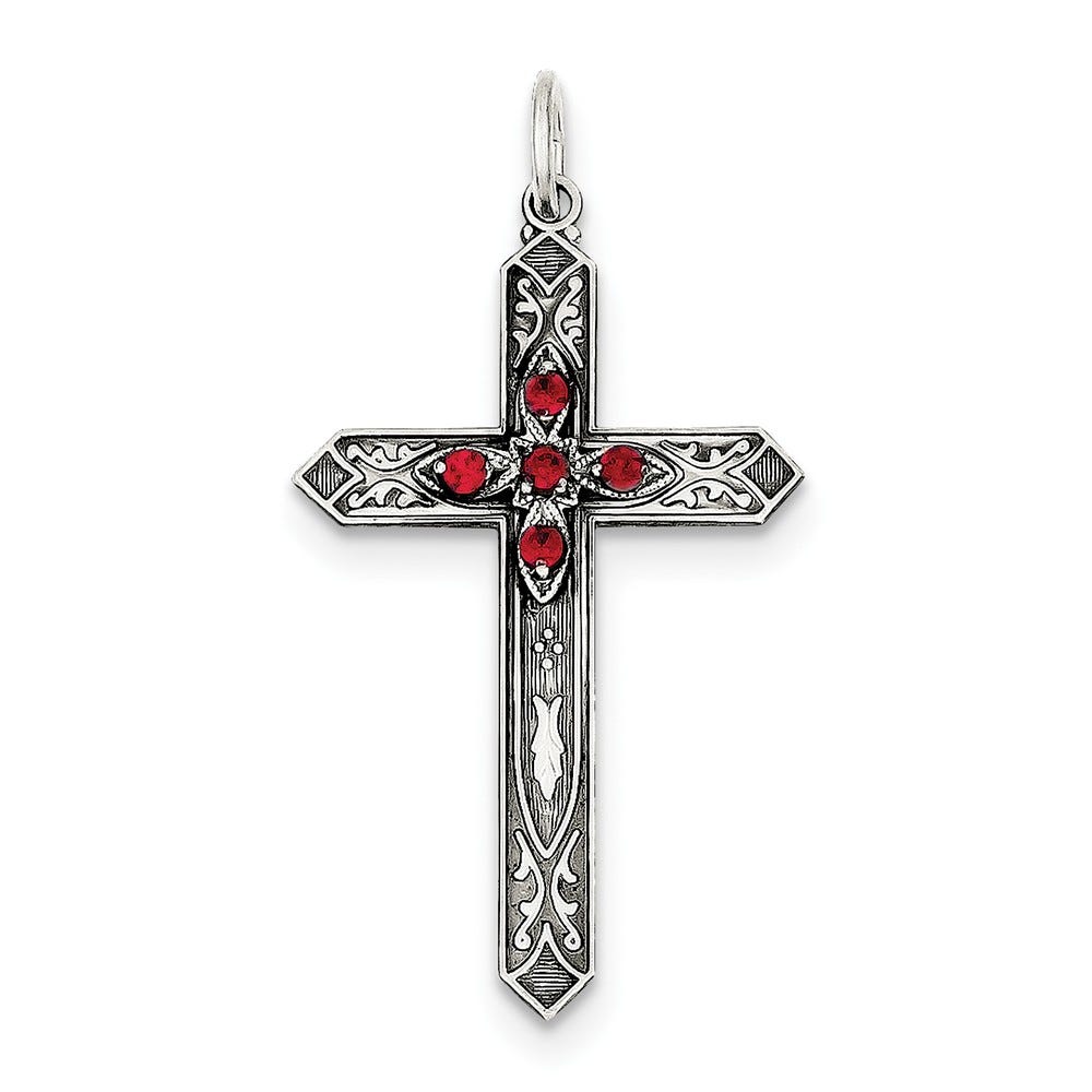 Sterling Silver July Birthstone Cross Pendant