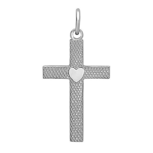 Sterling Silver Textured Cross w/ Heart Design