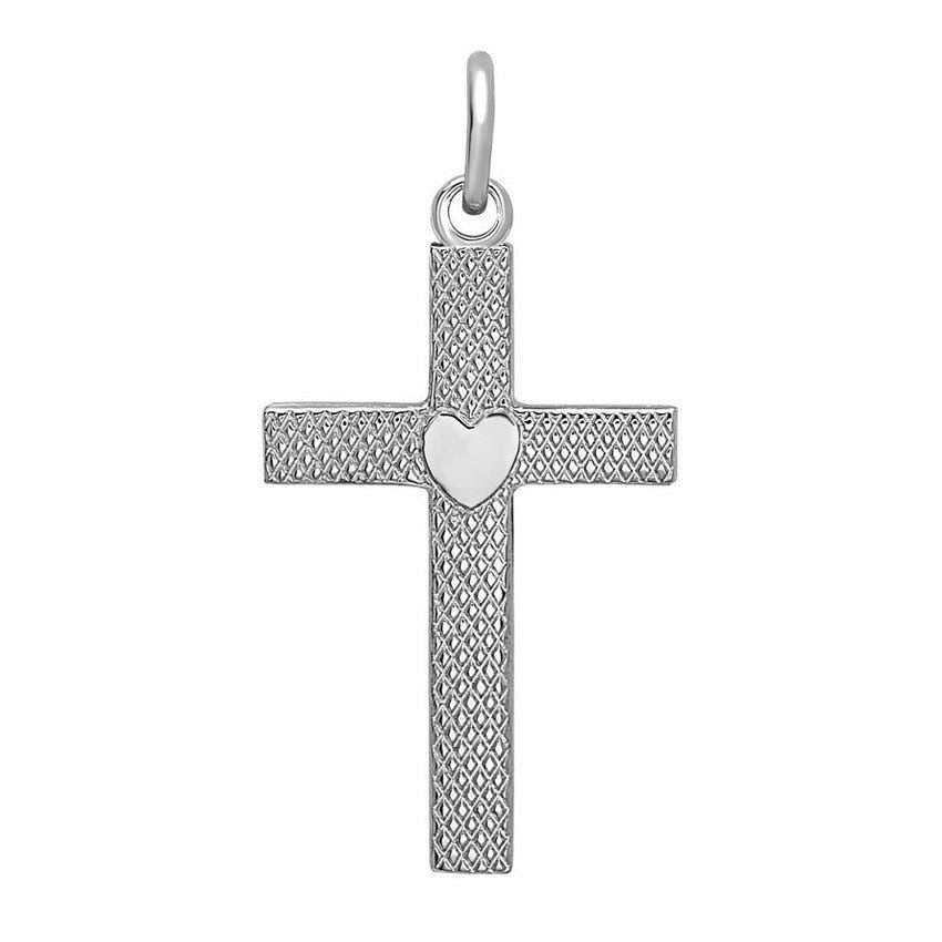 Sterling Silver Textured Cross w/ Heart Design