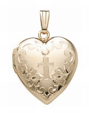 14k Gold Filled Cross Heart Photo Locket - 3/4 inch x 3/4 inch