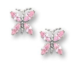 Sterling Silver Children's "Butterfly" Post Earrings w/ Pink CZ.