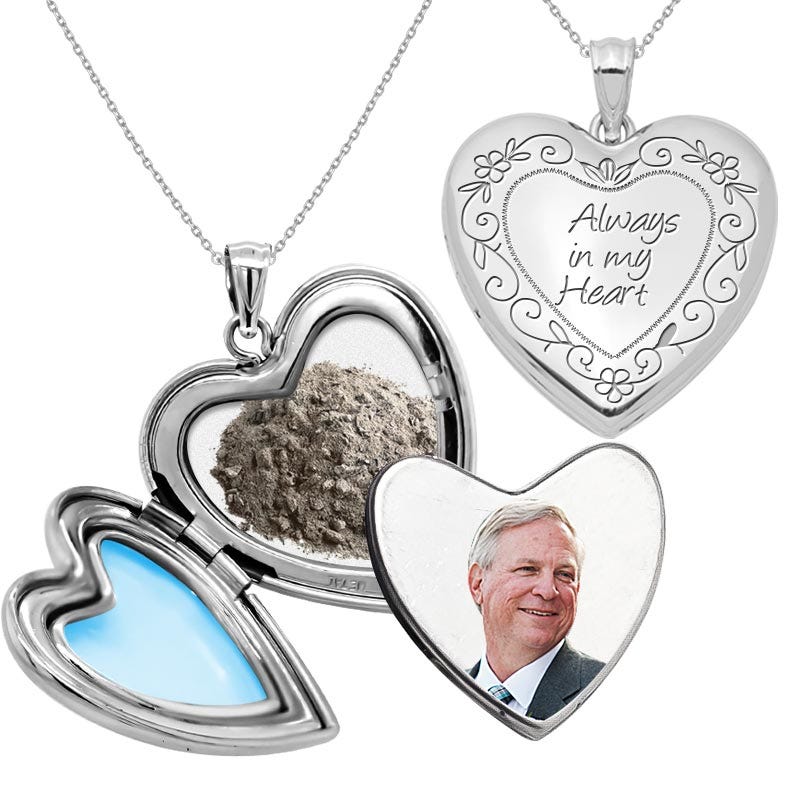 'Always in my Heart' Cremation & Hair Photo Locket