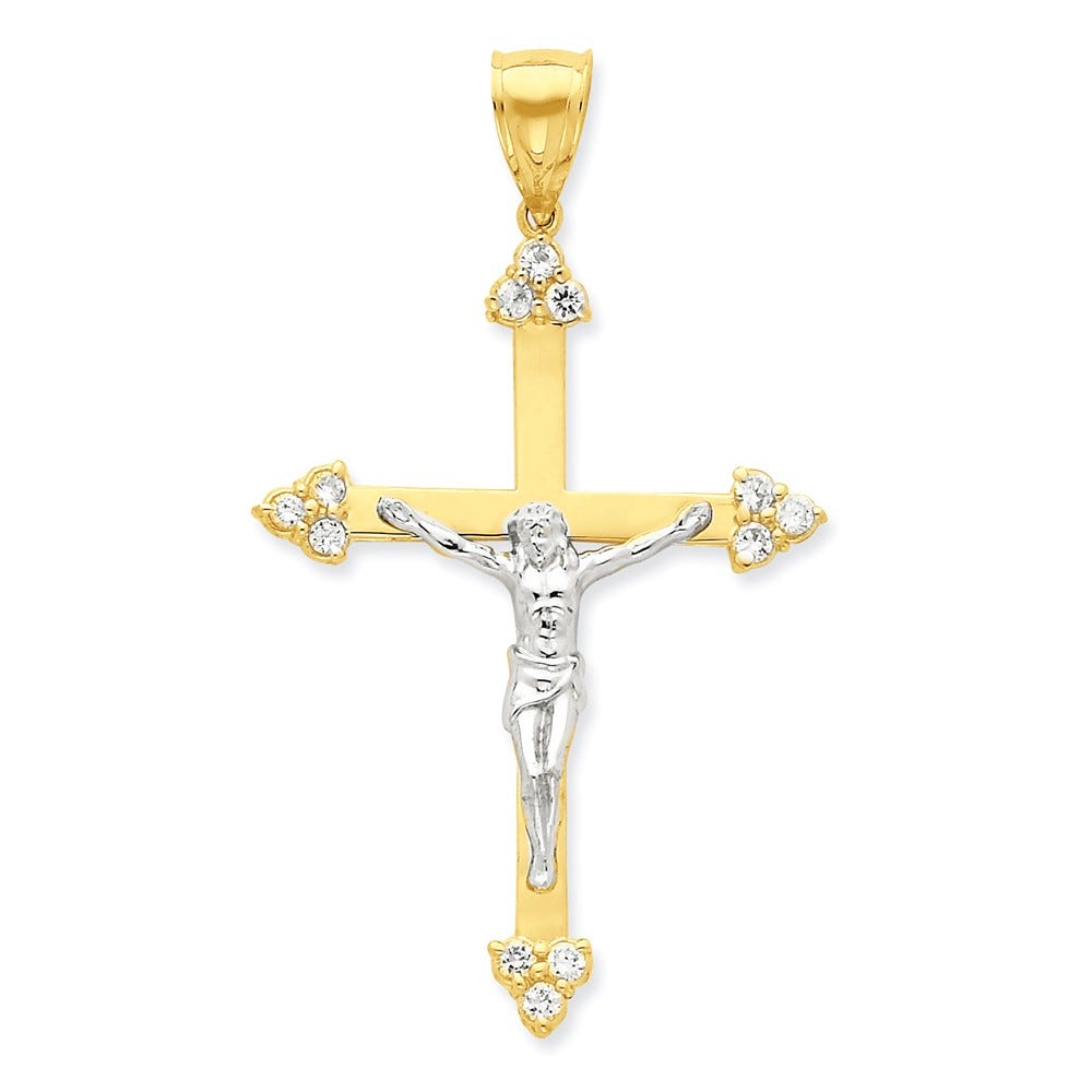10k & Rhodium CZ Crucifix Pendant