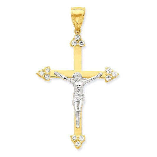 10k & Rhodium CZ Crucifix Pendant