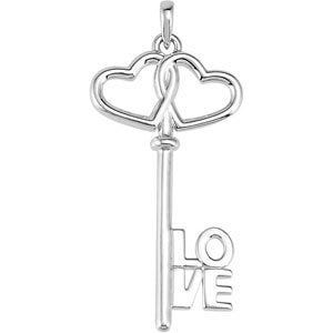 Double Heart Love Is Key Pendant