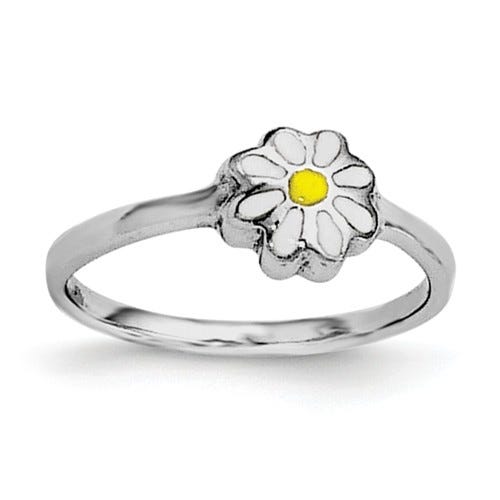 Sterling Silver Plated Children's White and Yellow Enamel Daisy Ring