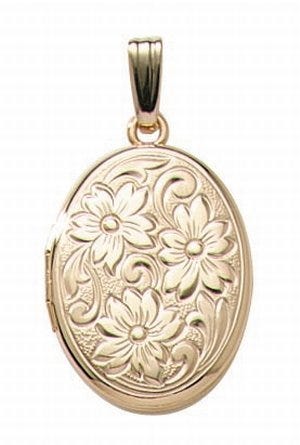 14k Gold Filled Floral Oval Photo Locket - 5/8 Inch x 3/4 Inch