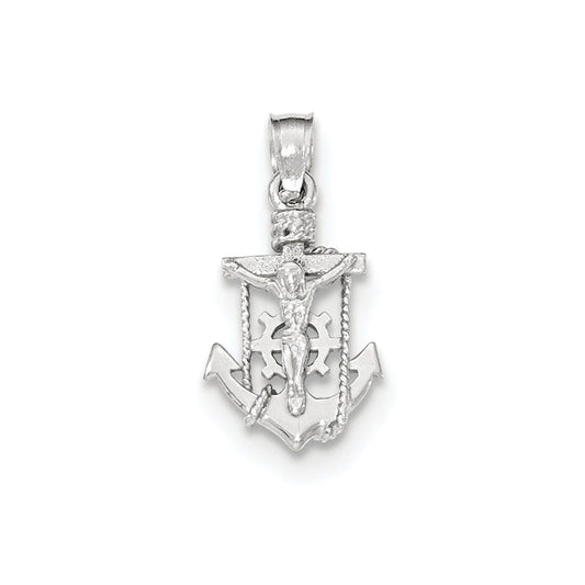 14k White Gold Polished Mariner Crucifix Pendant