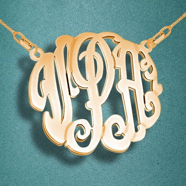 Round Fancy Script Monogram 3 Letter Cut-Out Pendant