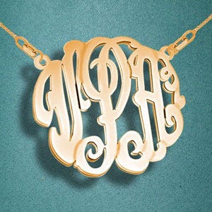 Round Fancy Script Monogram 3 Letter Cut-Out Pendant