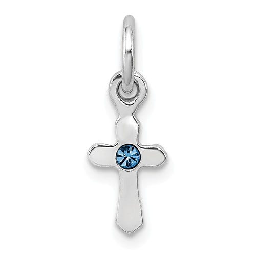 Sterling Silver RH Plated Child\'s Preciosca Crystal Dec Cross Pendant