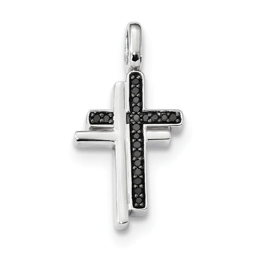 Sterling Silver Rhodium 0.2ct. Blk & Wht Dia.Reversible Cross Pendant