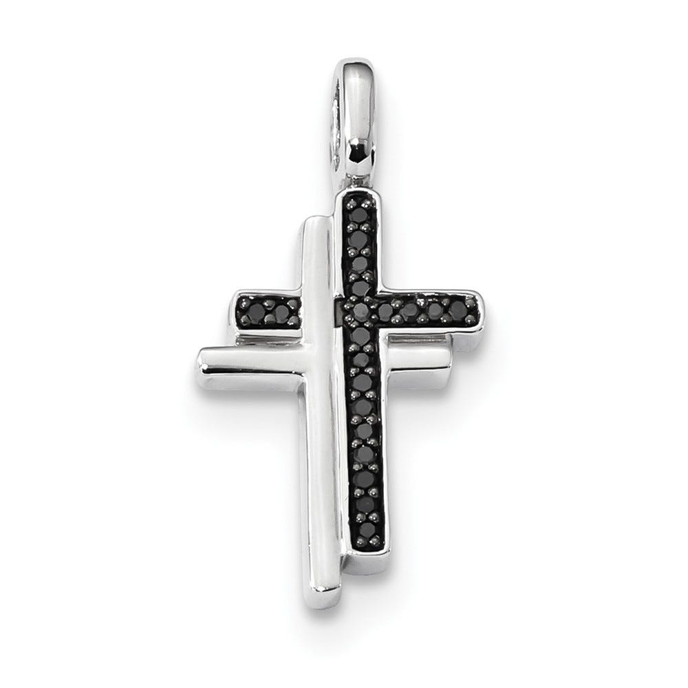 Sterling Silver Rhodium 0.2ct. Blk & Wht Dia.Reversible Cross Pendant