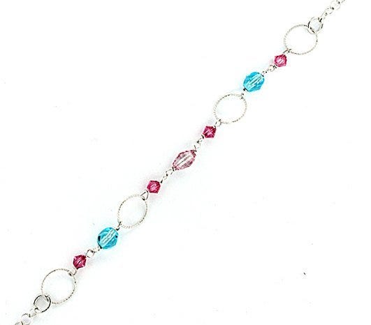 Sterling Silver Adjustable Anklet / Ankle Bracelet Beads & Hoops