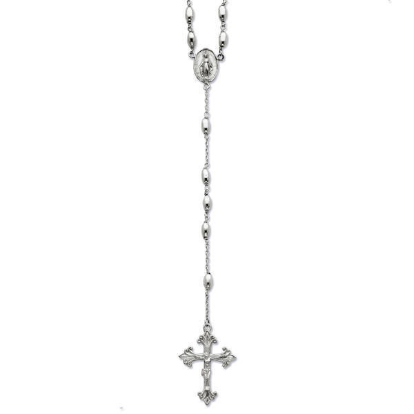 Sterling Silver Polished Rosary Necklace /with Miraculous Medal
