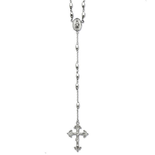 Sterling Silver Polished Rosary Necklace /with Miraculous Medal