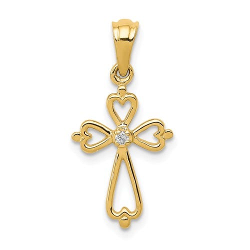 14k Yellow Gold Diamond Accented Cross Pendant