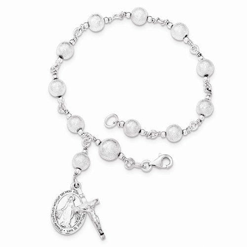 Sterling Silver Polished Laser-Cut Rosary Bracelet