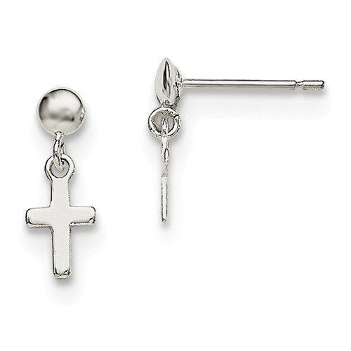 Sterling Silver Rhodium-plated CZ Cross Earrings