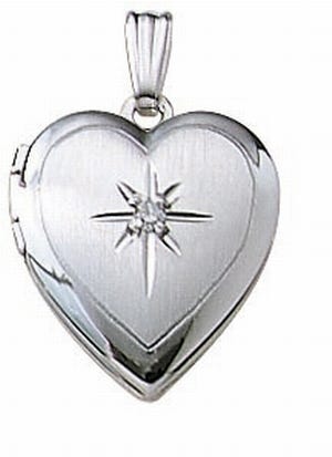 14k White Gold Heart Locket w/ Genuine Diamond