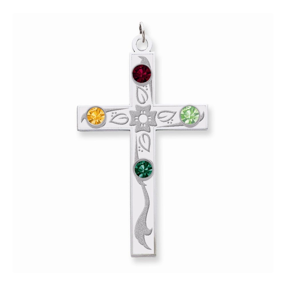Sterling Silver Crystal Family Cross Pendant